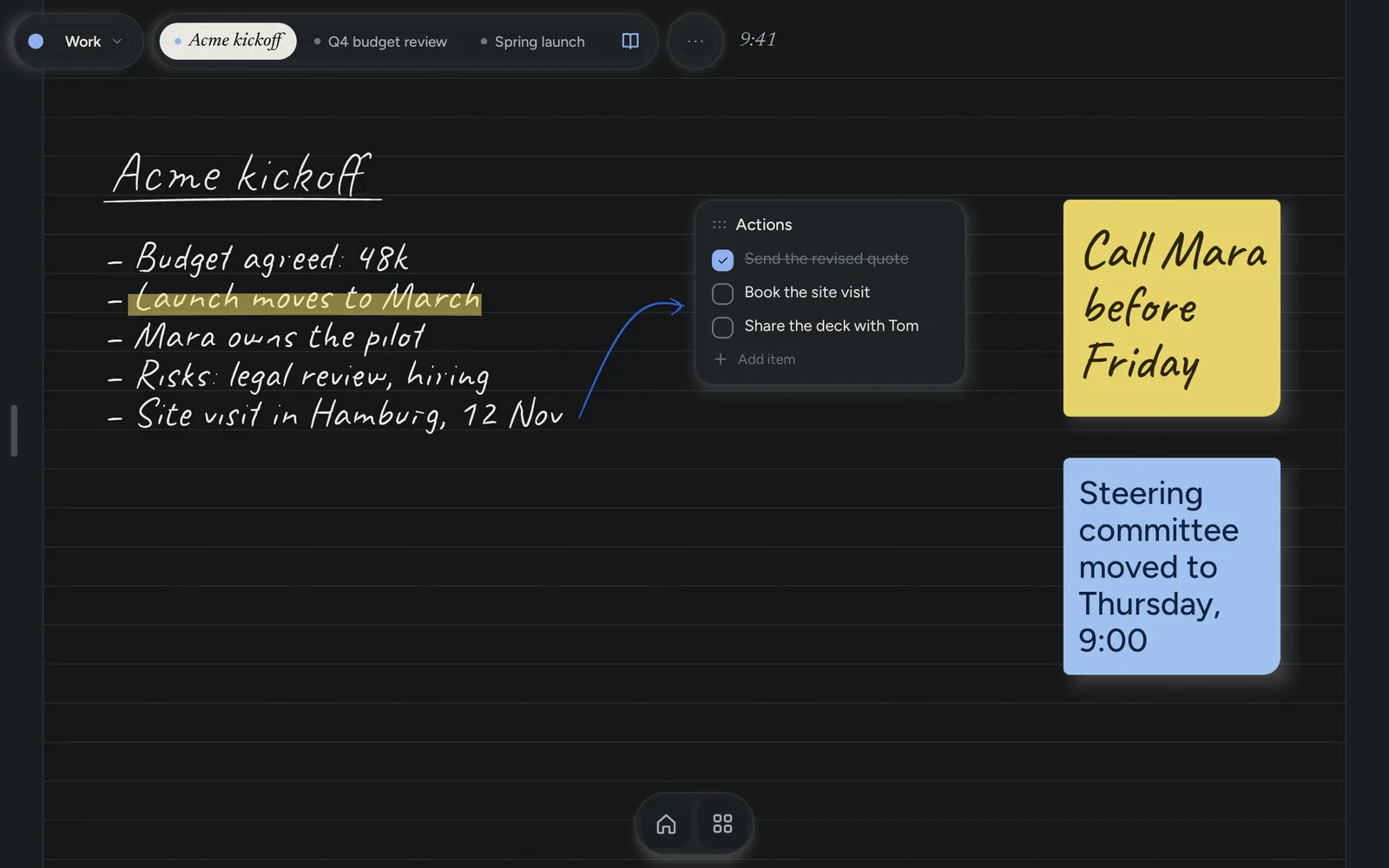 The same kickoff page on dark paper.